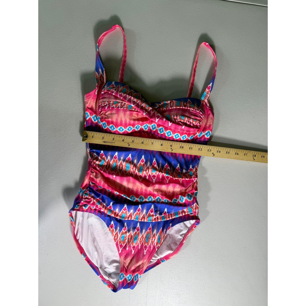 La Blanca Womens Pink Blue Medium Geometric One Piece Swimsuit Adjustable Straps - Picture 5 of 8